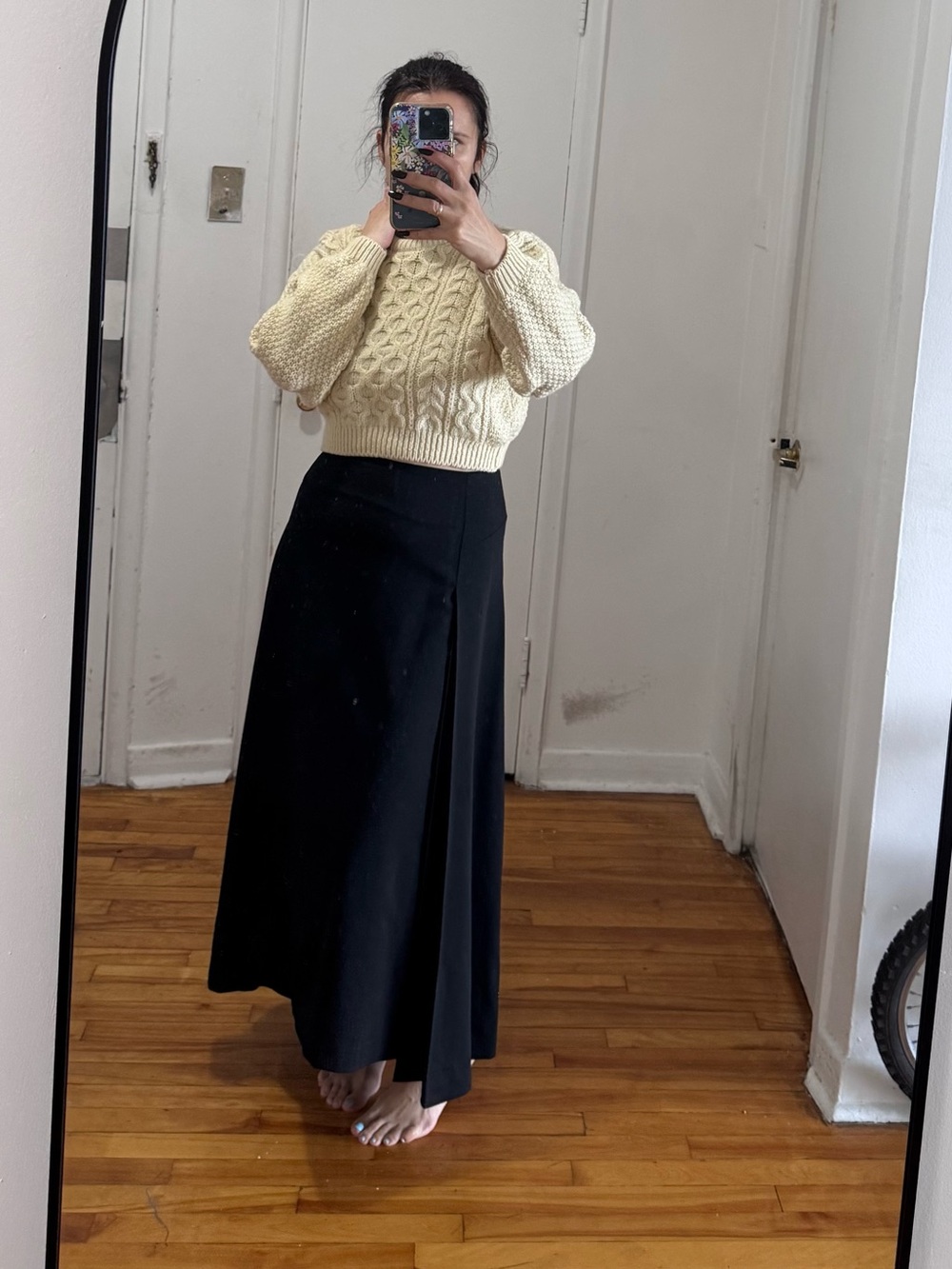 Women's made in Italy 🇮🇹 wool Black A-Line Midi Skirt - Elegant Asymmetric Pleat